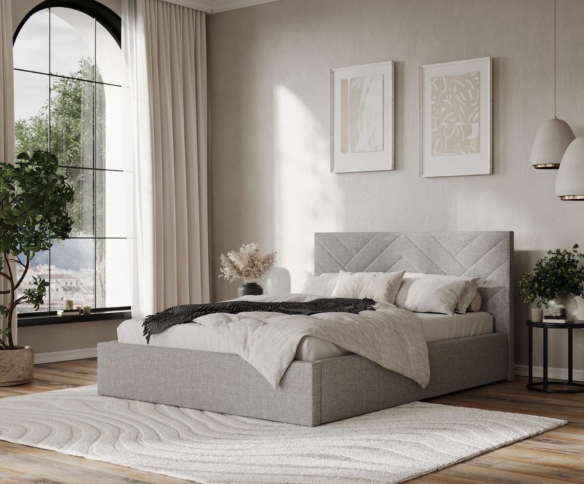 POLSTERBETT Arco 160/200 cm Hellgrau im Inari Stoff - Hellgrau/Schwarz, Holz/Holzwerkstoff (160/200cm) - AltaBeds