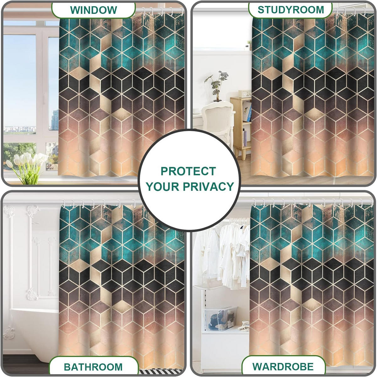 DUSCHVORHANG 180 x 180 cm 100% Polyester für Badewanne und Badezimmer waschbar schimmelresistent antibakteriell - Multicolor, Textil (180/180cm) - MCBOSON