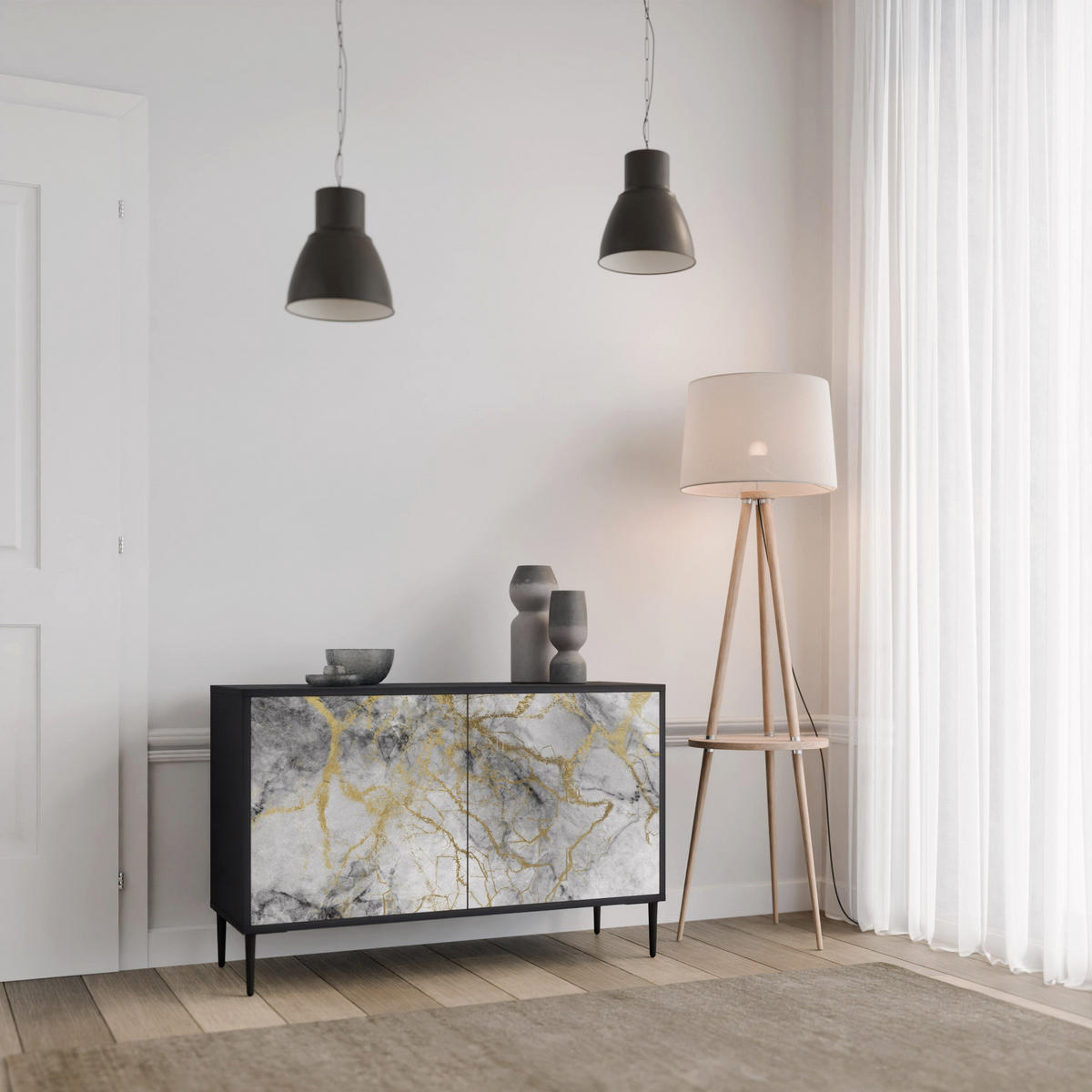 SIDEBOARD TIMELESS GLIDE, Eicheneffekt, 111x42x77,5 cm, 2 Türen - Eichefarben/Buchefarben, Holzwerkstoff/Buchenholz (111/77.5/42cm) - SpaceRebels