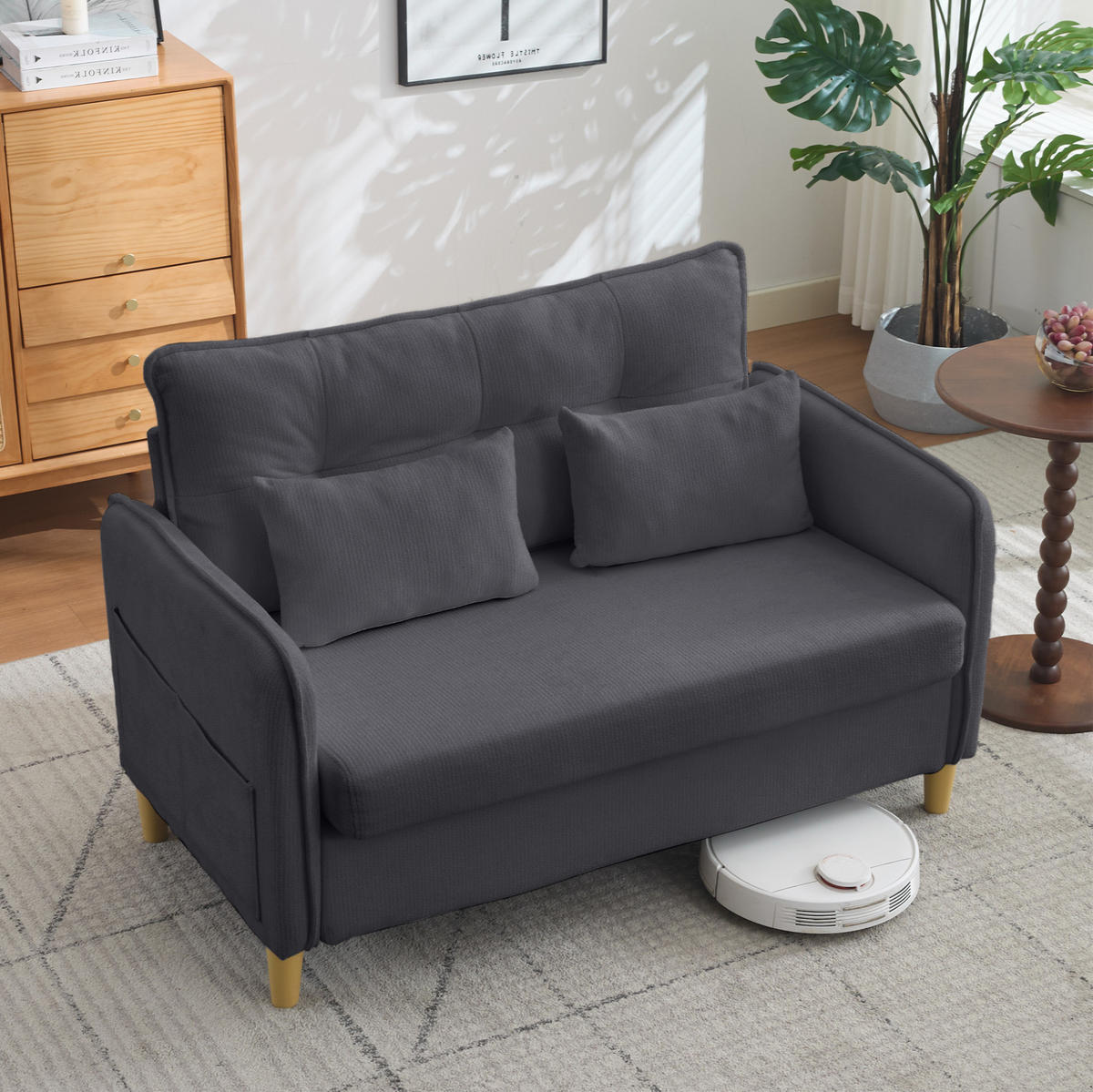 SOFA 2-Sitzer mit Armlehnen 127 cm Dunkelgrau Chenille - Dunkelgrau, Holzwerkstoff (127/83/75.5cm) - Meubliv