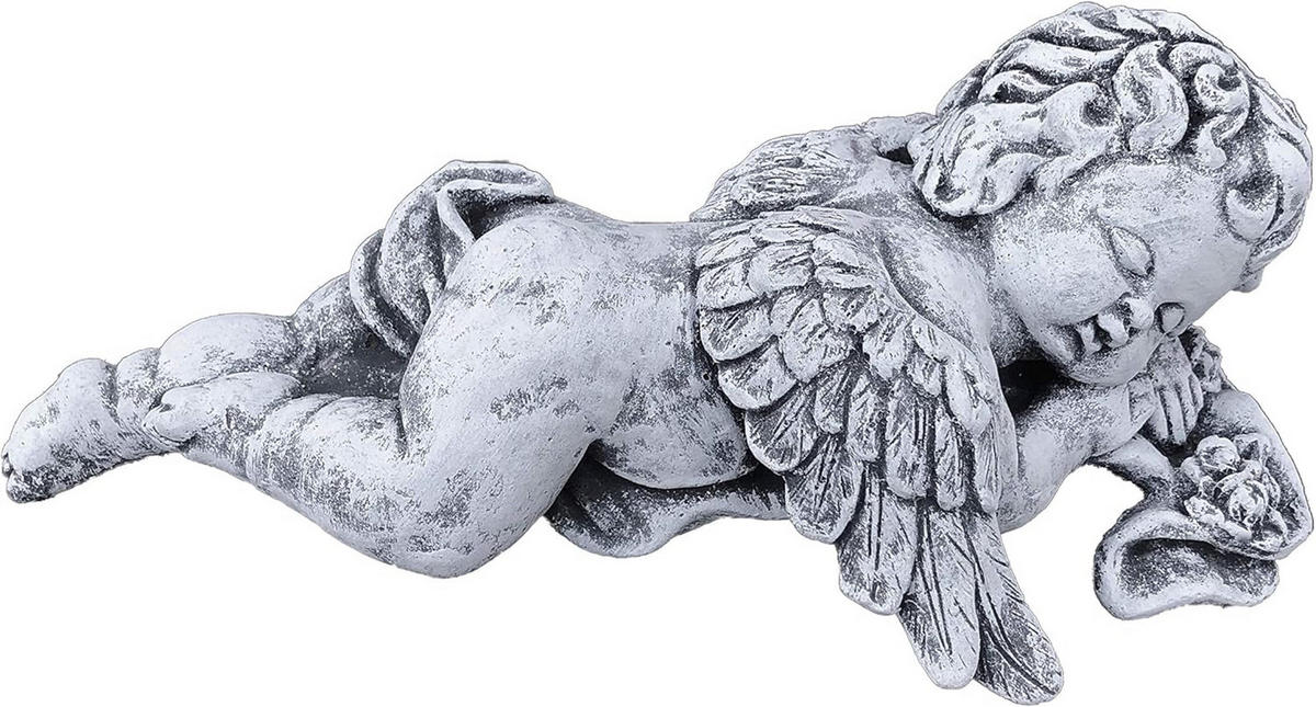 STEINFIGUR Engel liegend mit Flügel, Frostfest - Grau, Stein (33/11/17cm) - stoneandstyle