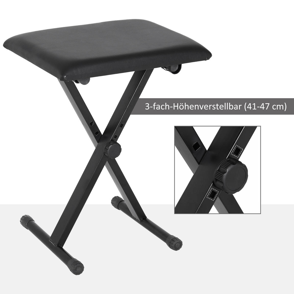 KLAVIERHOCKER Klavierbank zusammenklappbar höhenverstellbar Hocker Schwarz - Schwarz, Metall (29/47/39cm) - HOMCOM