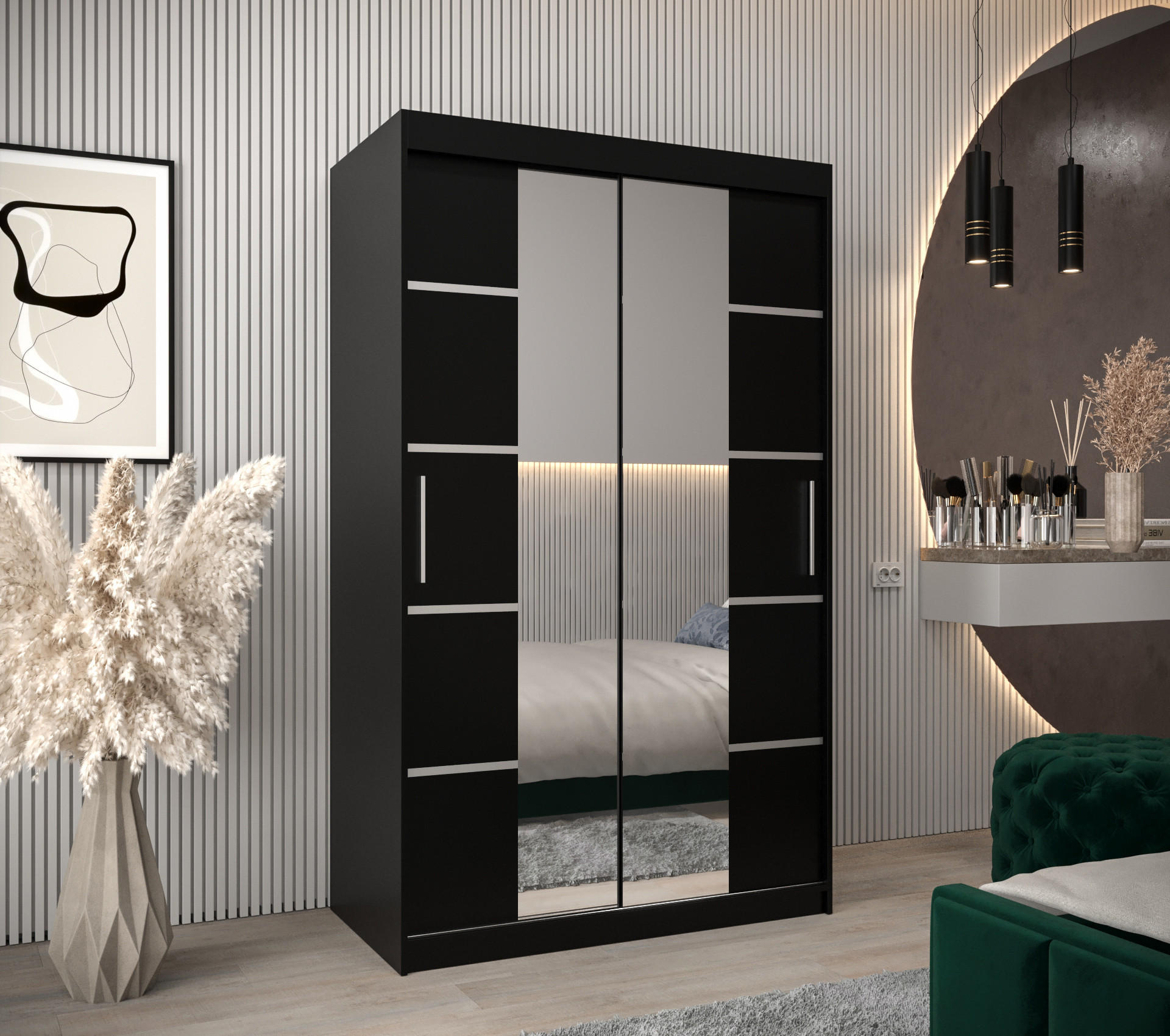 SCHWEBETÜRENSCHRANK 200/120/62 2-türig - Silberfarben/Schwarz, Holz/Kunststoff (120/200/62cm) - MÖBEL KRYSPOL