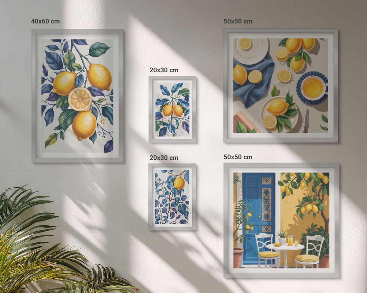 BILDER SET 5er Set - 50x50 cm & 20x30 cm & 40x60 cm Silberner Rahmen - Grüne Oliven, Eukalyptus - Silberfarben, Kunststoff (40/60cm) - TULUP