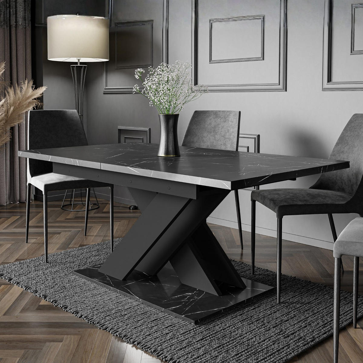 ESSTISCH Royal Schwarz Marmoptik Ausziehbar 140 - 180 cm - Schwarz, Holzwerkstoff (140/80/75cm) - PROSPERO