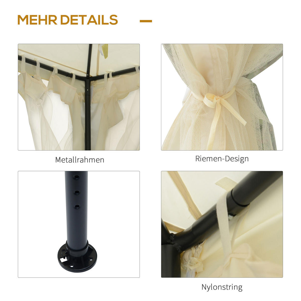PAVILLON, Grau/Cremeweiß, Polyester, Metall - Creme, Kunststoff (294/265/294cm) - Outsunny