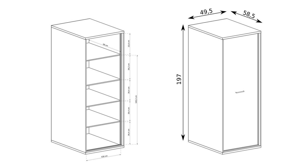 DREHTÜRENSCHRANK SYNDRA 49,5/197/58,5 cm 1-türig Eichefarben - Eichefarben, Holzwerkstoff (49.5/197/58.5cm) - MASSENO