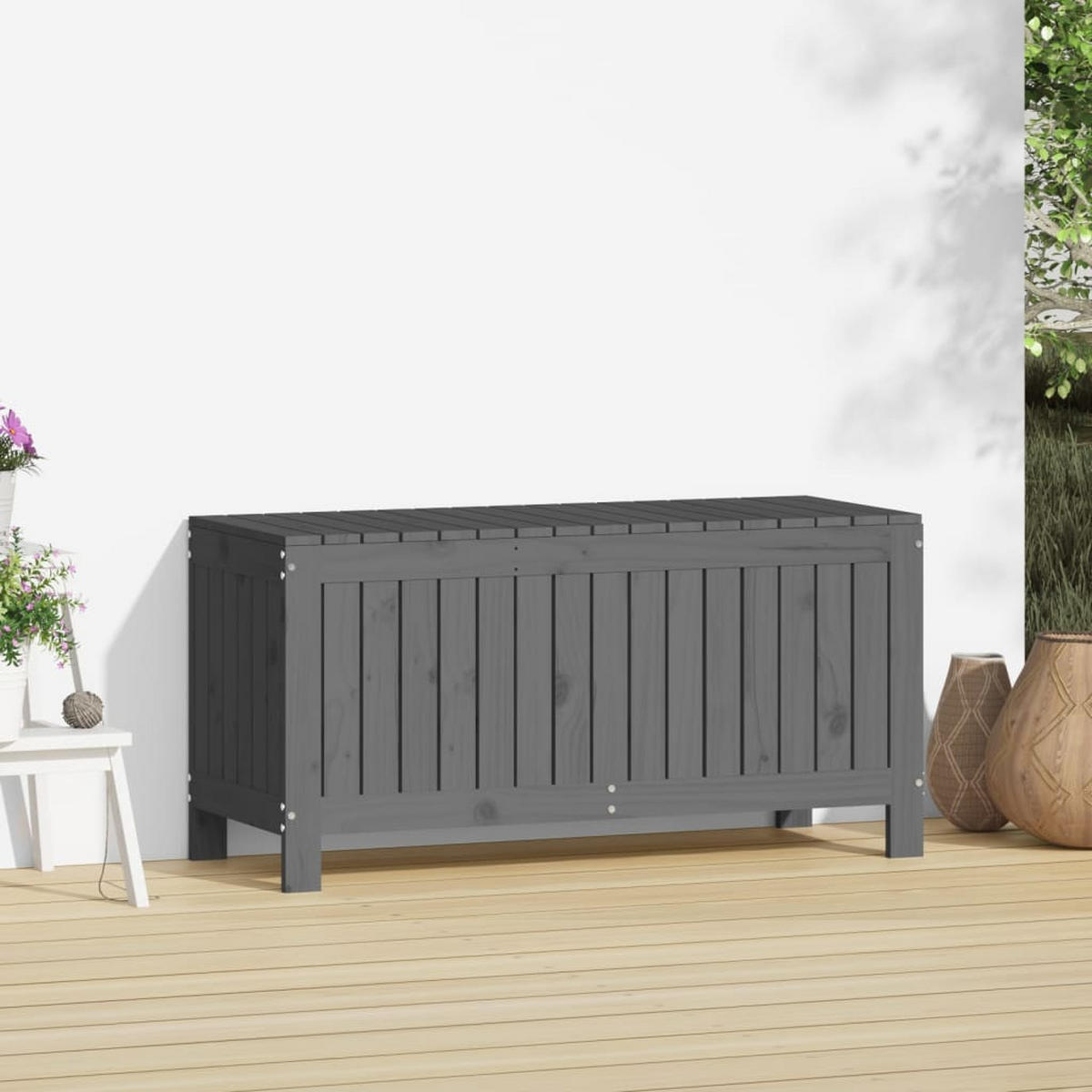 GARTENTRUHE Grau 108x42,5x54 cm Massivholz Kiefer - Grau, Holz (108/54/42.5cm) - furnicato