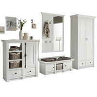 GARDEROBE Pinie weiß 4-teilig Set 354 cm, Garderobenkombination Landhaus - Schwarz/Weiß, Glas/Holzwerkstoff (354/206/45cm) - Furn.Design