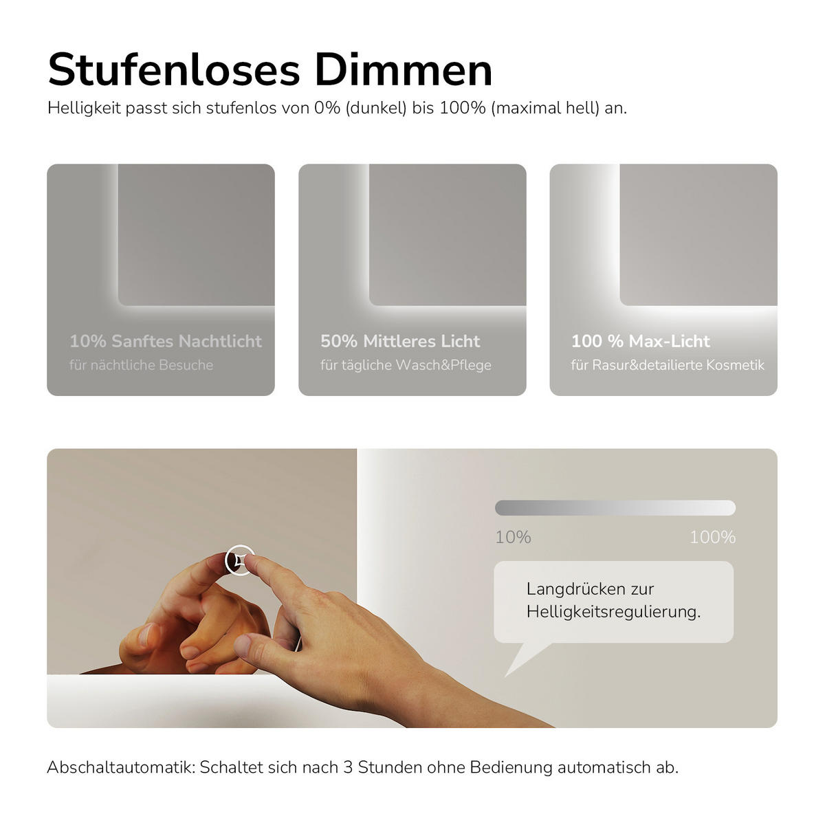 BADRUMSSPEGEL, LED, rundad, 3 färgtemperaturer, imfri, touchknapp, 70/50 cm - Transparent, Glas/Metall (50/50/3cm) - EMKE