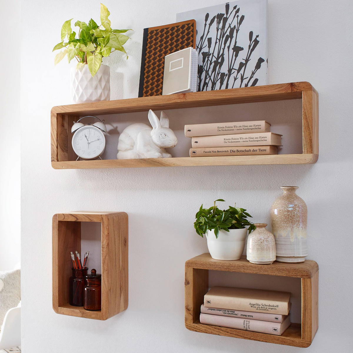 WANDREGAL Set TEKO CUBES Massivholz Abgerundete Ecken, Beige 80x15x20 cm - Beige, Holz (80/20/15cm) - KADIMA DESIGN