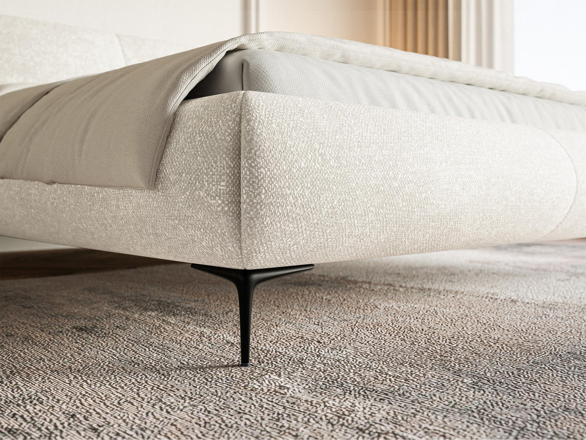 POLSTERBETT Ovalle Cremeweiß mit schwarzen Metallbeinen und Bettkasten 140 cm - Creme/Schwarz, Textil/Metall (140/200cm) - Selsey