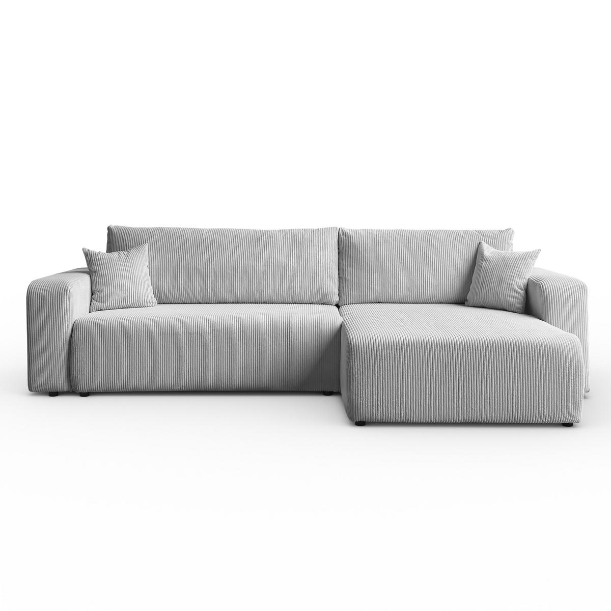 ECKSOFA Sofia in L-Form 277 x 143 cm Schlaffunktion Bettkasten Couch Cord universale Seite, hellgrau - Hellgrau, Kunststoff (143/83/277cm) - Margaret Hadas24