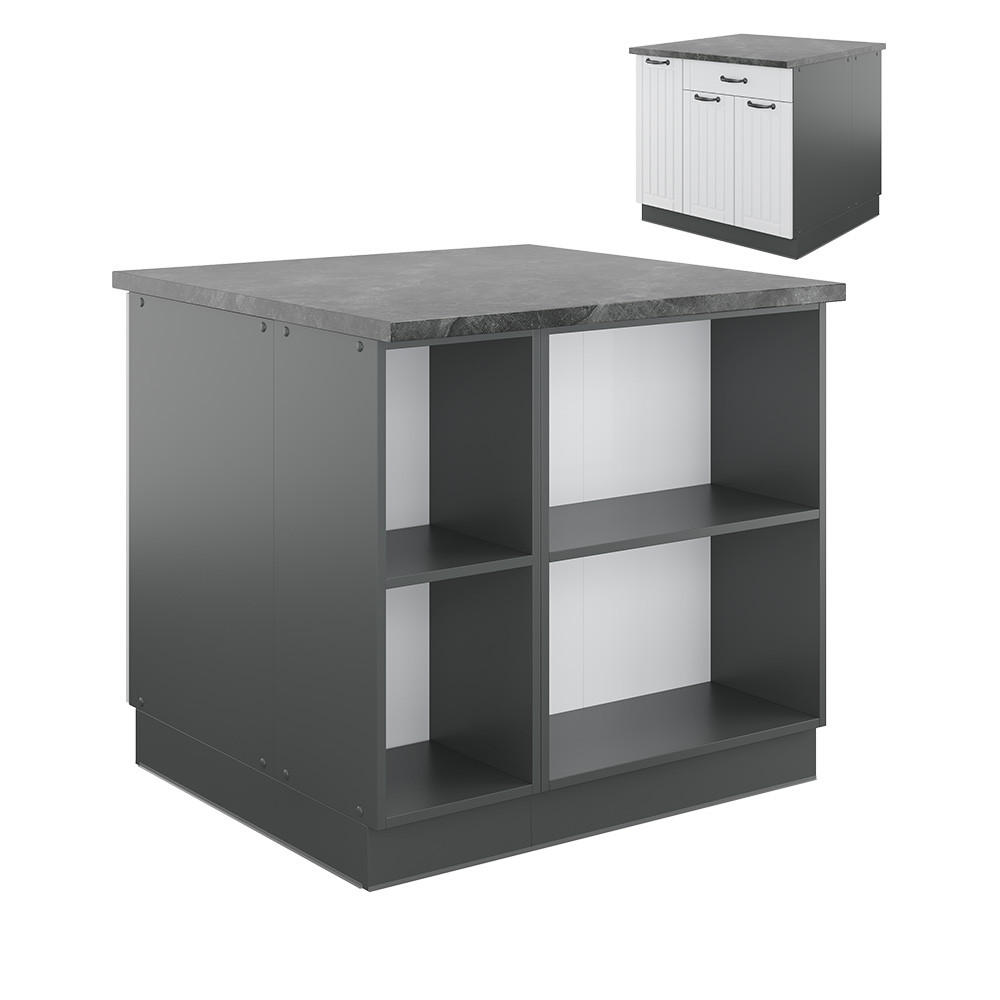 KÜCHENINSEL Fame-Line Weiß Landhaus/Anthrazit 90 cm mit Schublade ohne AP - Anthrazit/Creme, Holzwerkstoff (90/82/60cm) - Vicco