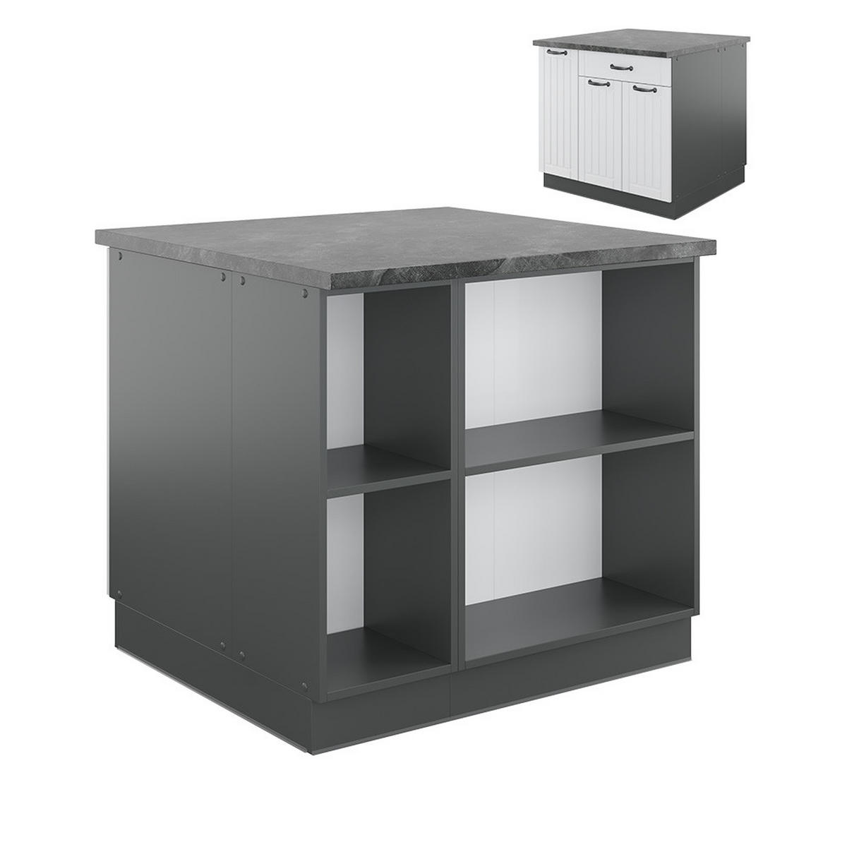 KÜCHENINSEL Fame-Line Weiß Landhaus/Anthrazit 90 cm mit Schublade ohne AP - Anthrazit/Creme, Holzwerkstoff (90/82/60cm) - Vicco
