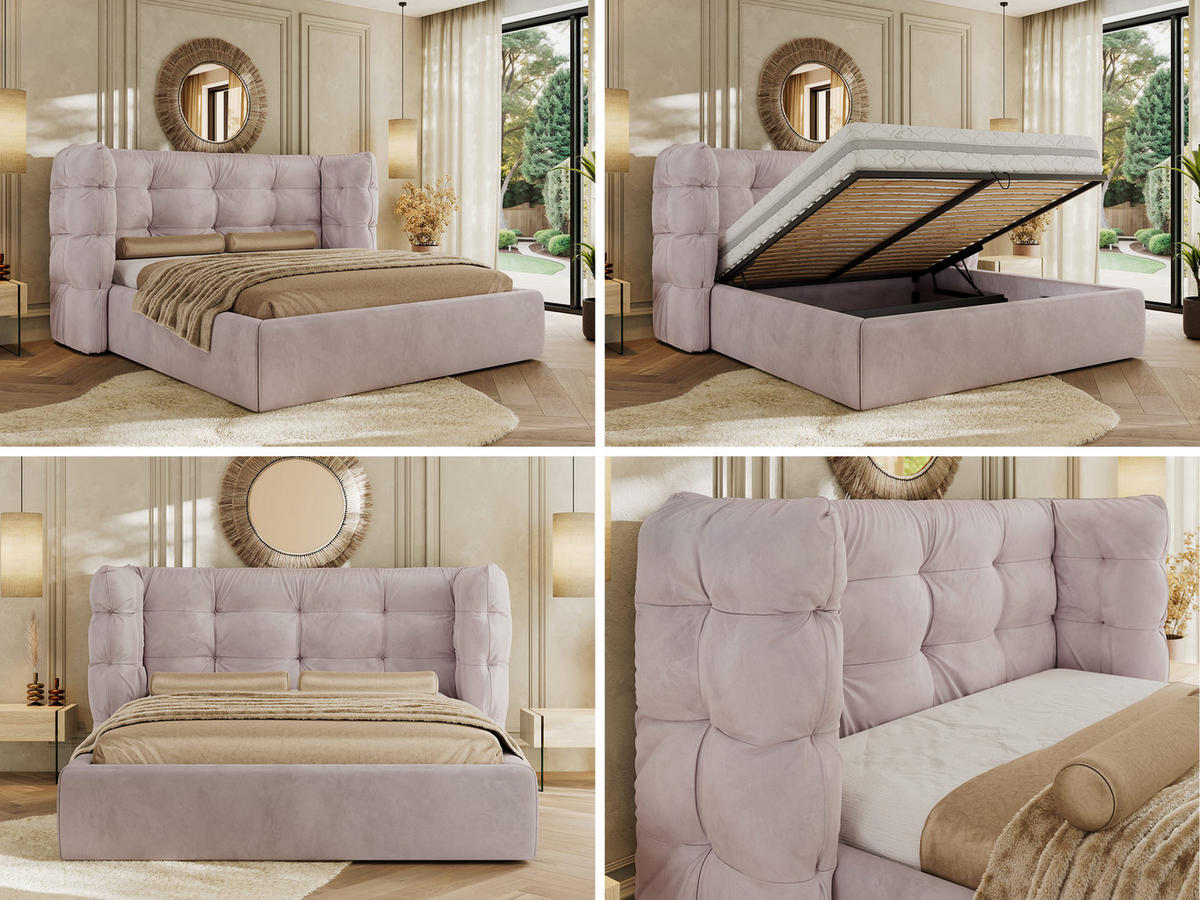 POLSTERBETT FLONELLE CLASSIC 180/200 - Hellrosa Velvet - ohne Matratze - Hellrosa, Textil (180/200cm) - MKS