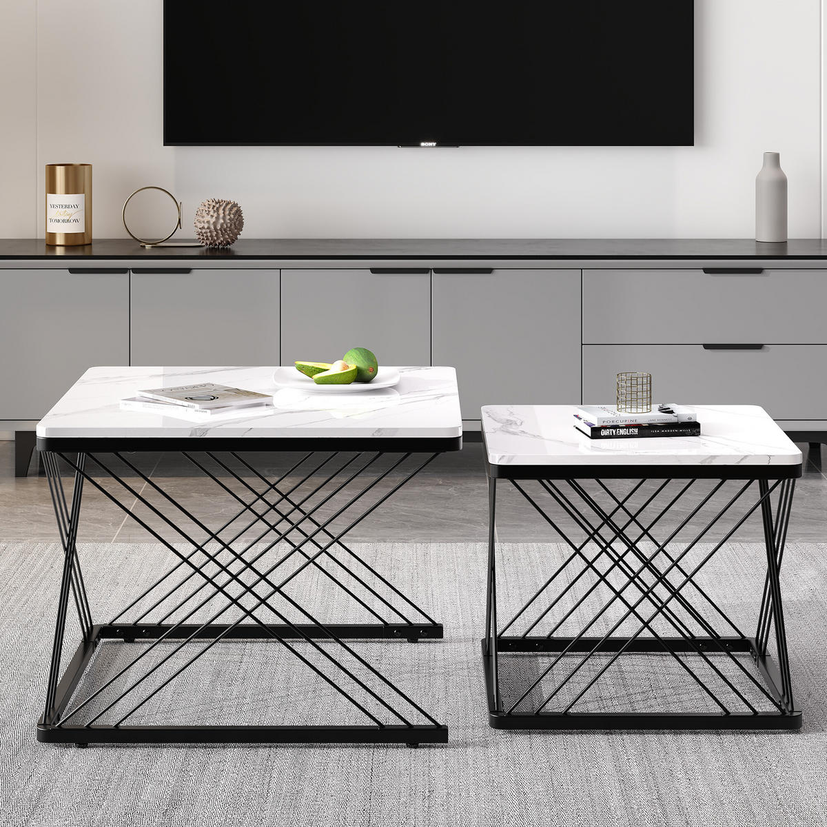 COUCHTISCH 2er-set Schwarz und Weiß - Weiß, Holzwerkstoff/Metall (60/60/45cm) - Urban Meuble