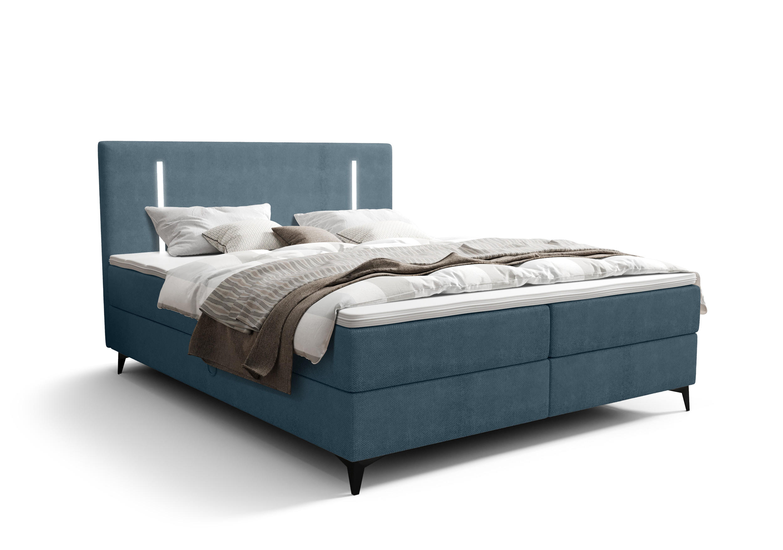 BOXBETT ONO mit Matratze H3, Bonell und Topper 140x200 CURIO 74 - Blau, Textil (140/200cm) - Bedante