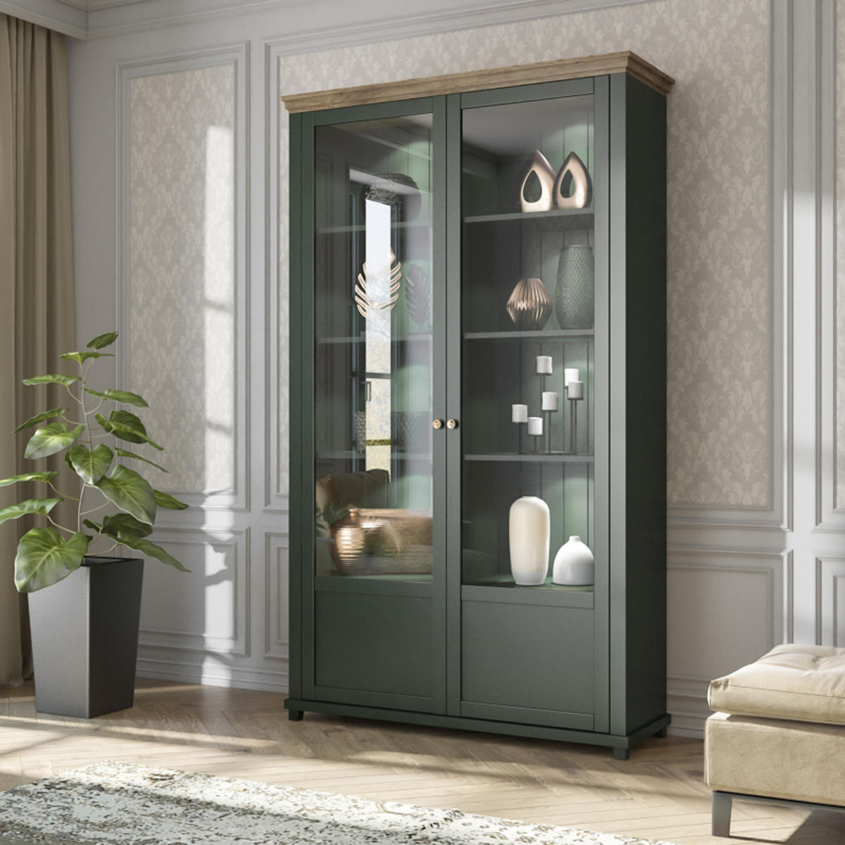 VITRINE in Grün - Grün, Holzwerkstoff (126/200/42cm) - MASSENO