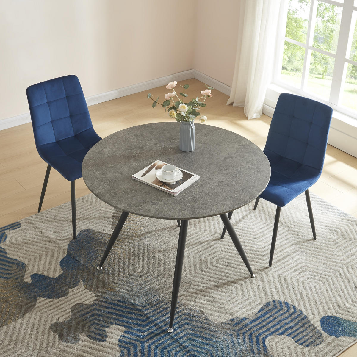 ESSTISCH Fitjar - Schwarz/Grau, Holzwerkstoff/Metall (100/100/75cm) - [en.casa]