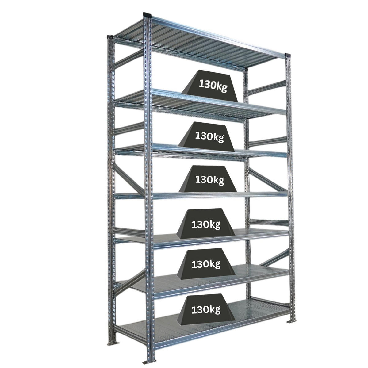 FACHBODENREGAL Proximo Stecksystem 250x150x60cm 7 Ebenen Beidseitig nutzbar Verzinkt - Silberfarben, Metall (150/250/60cm) - PROREGAL