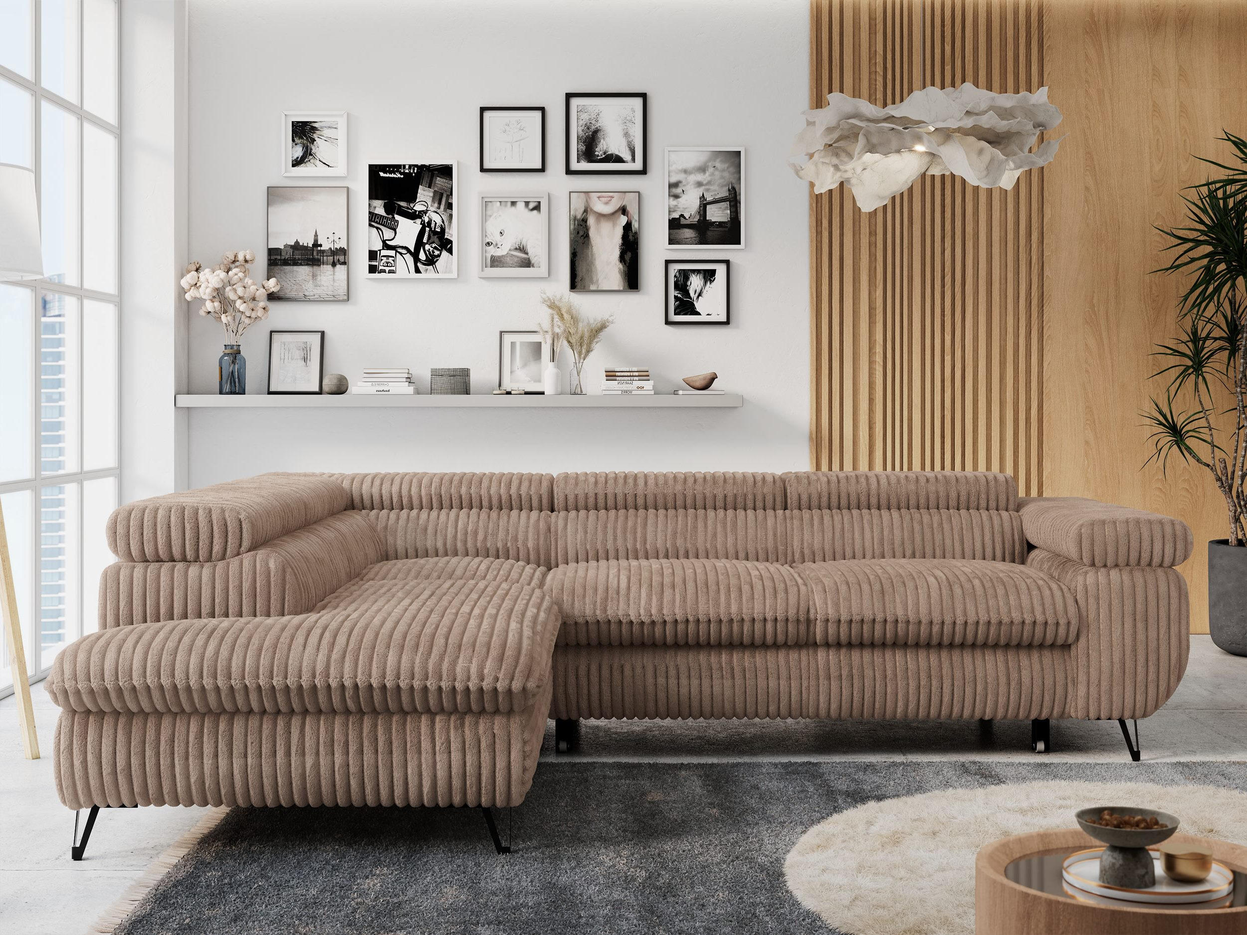 ECKSOFA PETER L Braun Cord - Links Seite - Schwarz/Braun, Textil/Metall (208/273cm) - MKS