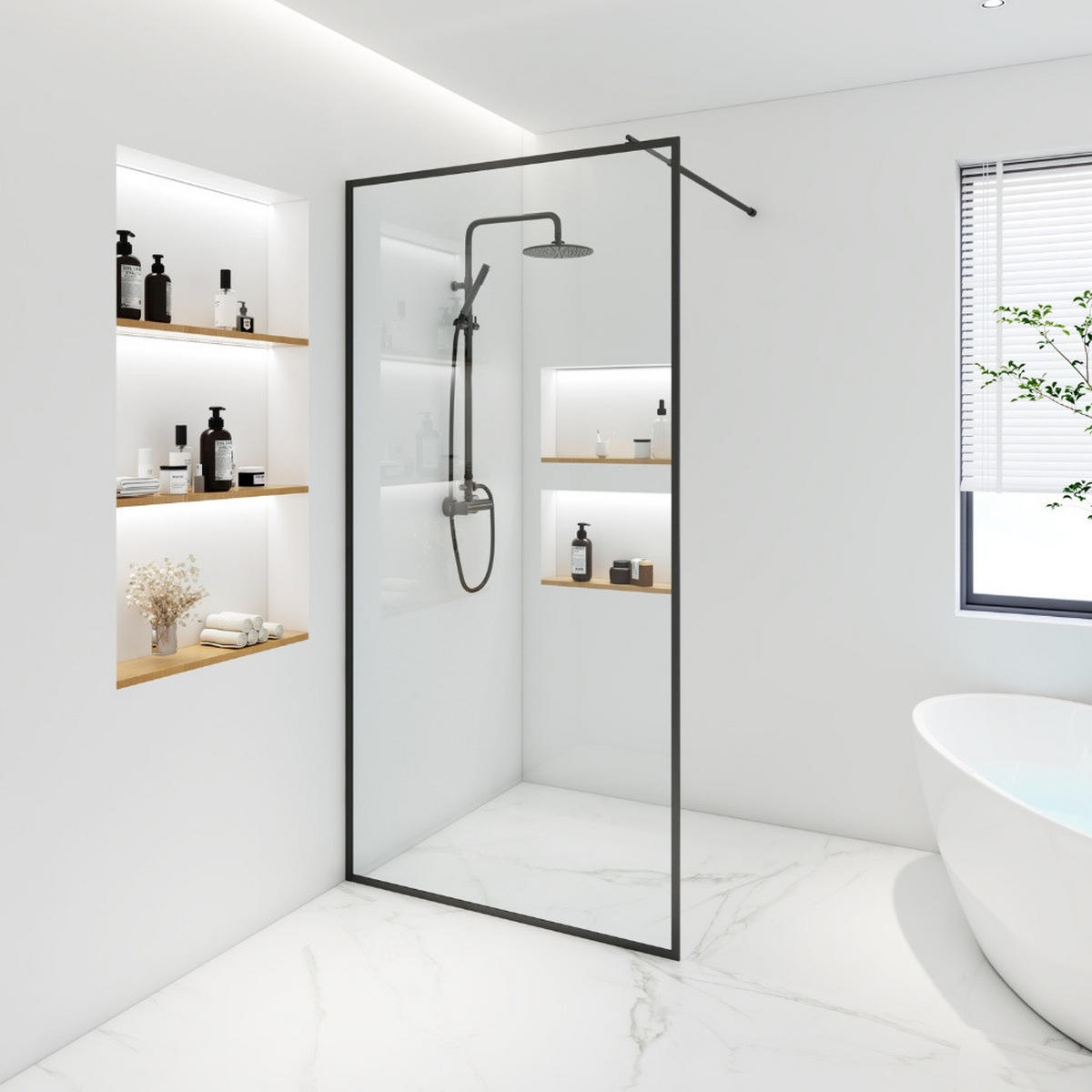 DUSCHABTRENNUNG BAKI - 90 x 200 cm - Schwarz, Glas/Metall (90/200cm) - Home Deluxe