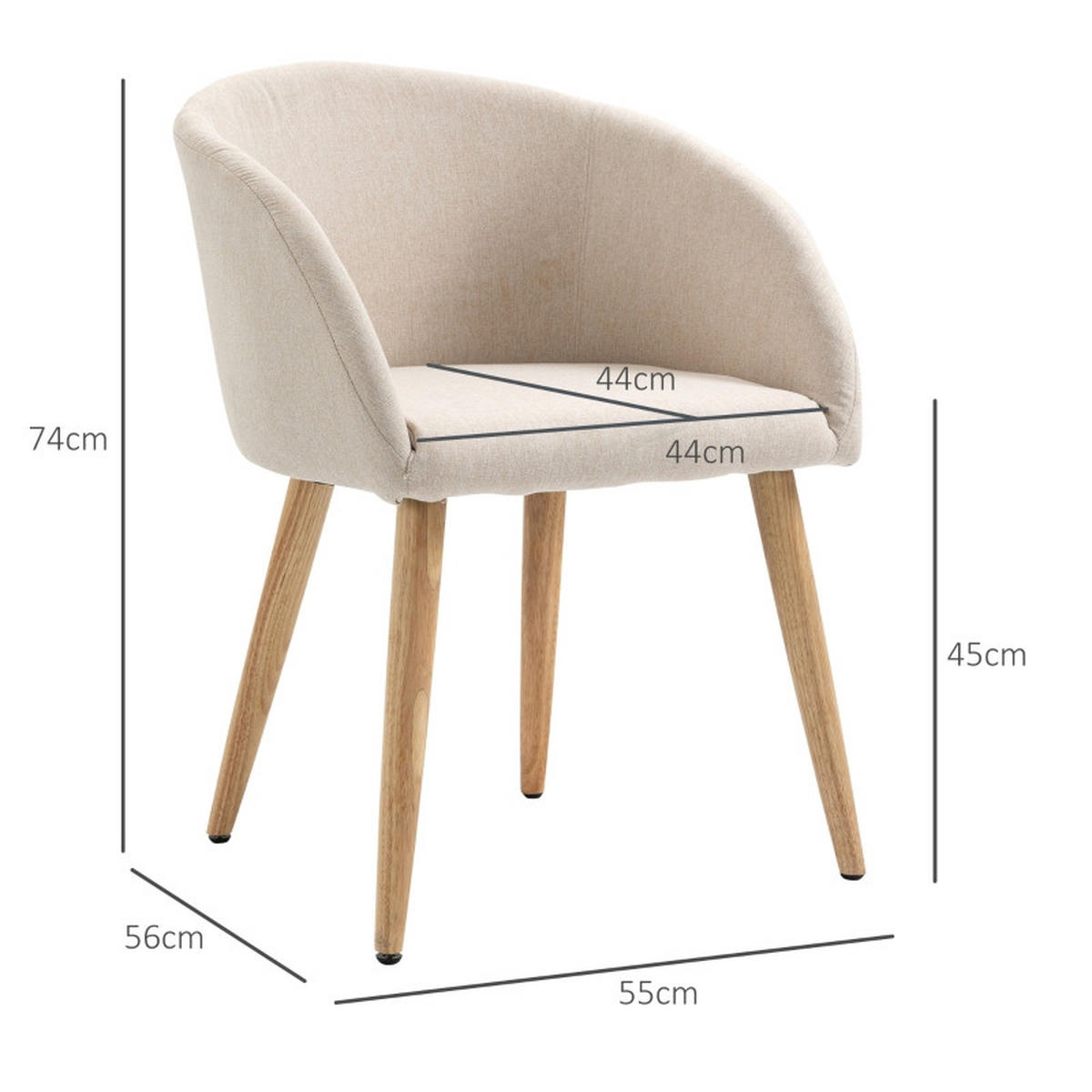 ARMLEHNSTUHL-SET DE-36045 2 Stück mit Holzbeinen Beige - Beige, Metall (55/74/56cm) - ComfortXL