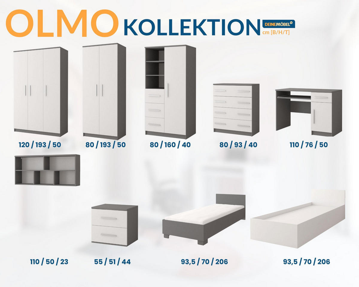 KINDERKLEIDERSCHRANK OLMO 06 80/50/192 Weiß/Grau - Weiß/Grau, Holzwerkstoff (80/192/50cm) - Deine Möbel 24
