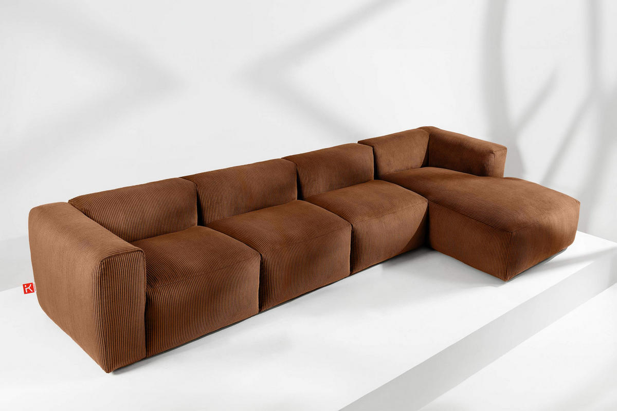 ECKMODULSOFA-RECHTS BUFFO 6-Sitzer mit extrem weicher Sitzfläche, Kordstoff, ore - Orange, Textil (377/180cm) - KONSIMO®