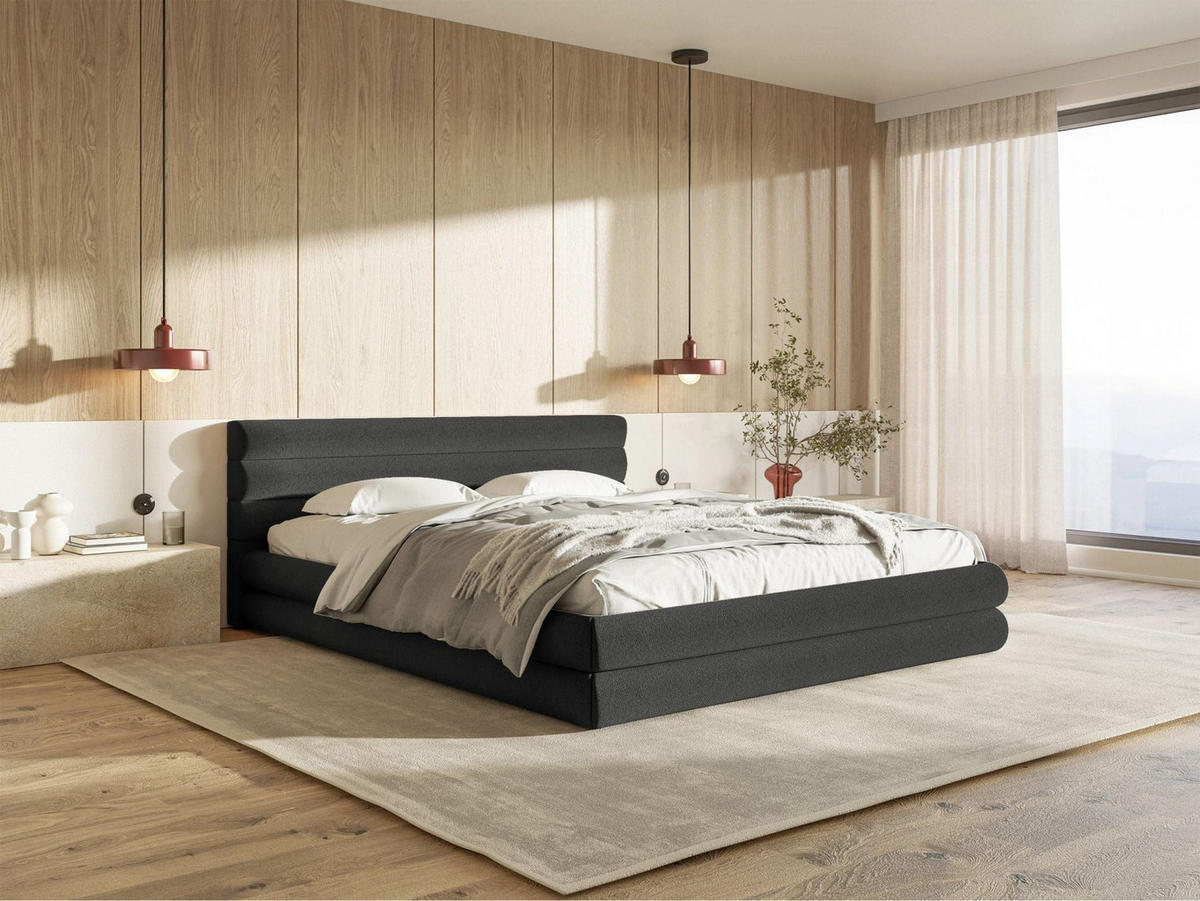 POLSTERBETT Alegre Grafit Chenille 180x200 cm - Schwarz/Graphitfarben, Holz/Textil (180/200cm) - Selsey