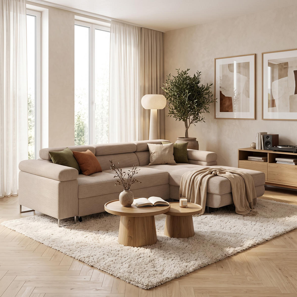 ECKSOFA VEMO MINI Rechts Beige Cord-Stoff Kompakter Komfort für Wohnräume - Beige, Textil (175/235cm) - Barchello