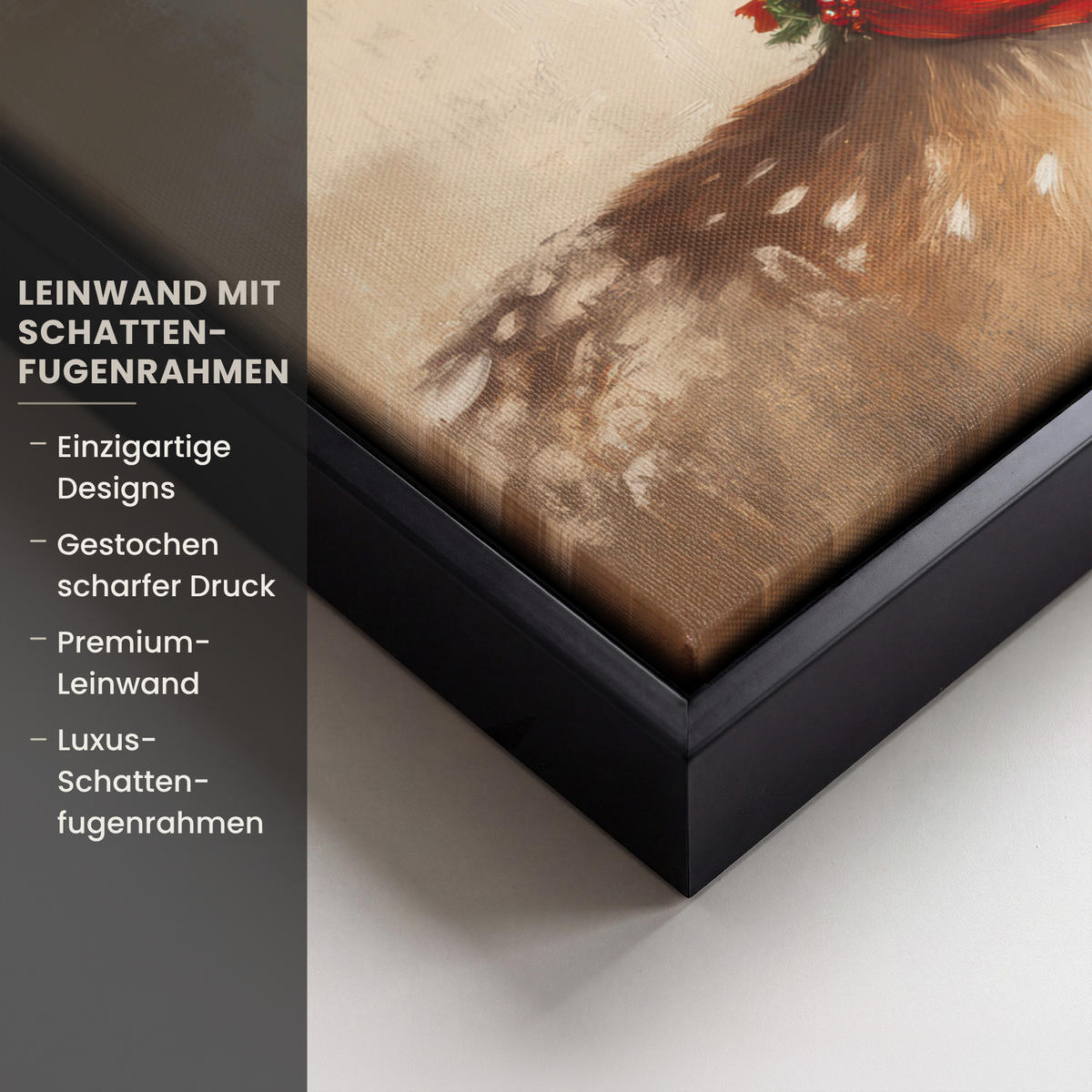 LEINWAND Bilder mit Rahmen - Weihnachten - Hirsch - Geweih - Weihnachtskugel - Rentier - 30x20 - Hellbraun, Textil (30/20cm) - MuchoWow