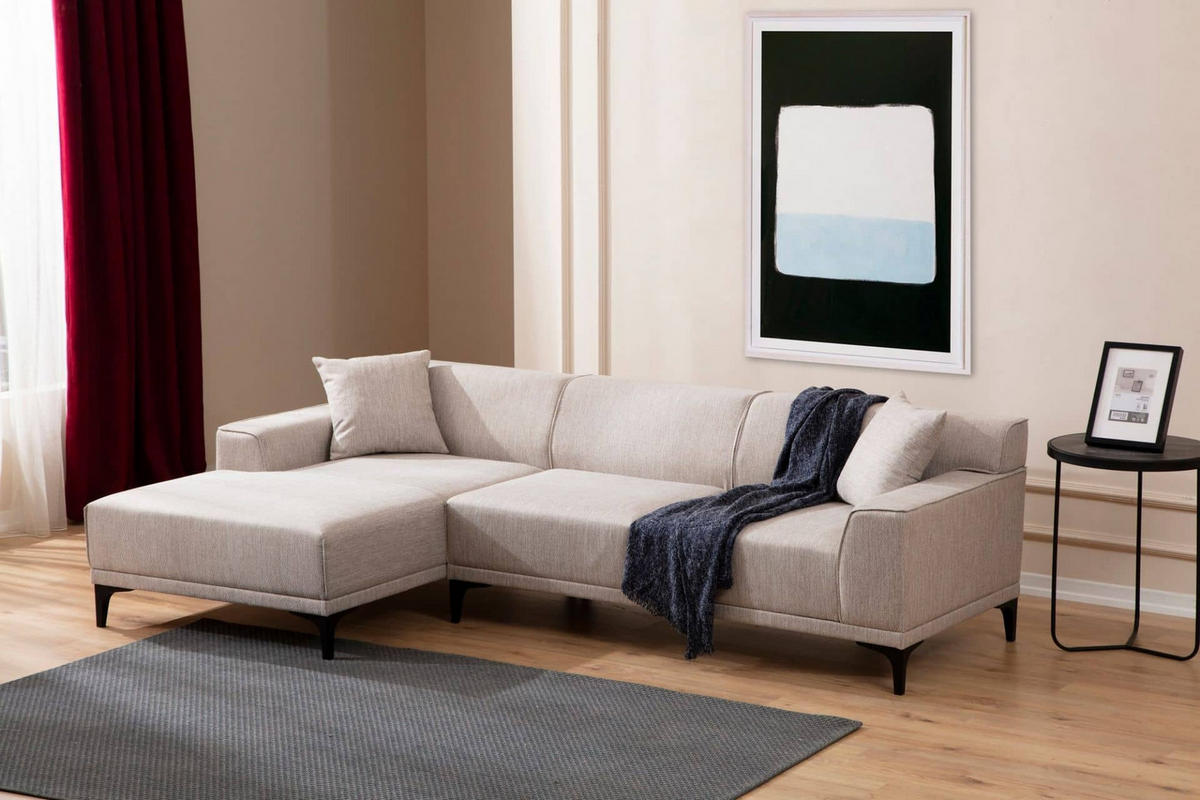 ECKSOFA modern inklusive Zierkissen - Beige/Schwarz, Holz/Kunststoff (250/145cm) - myHomelando