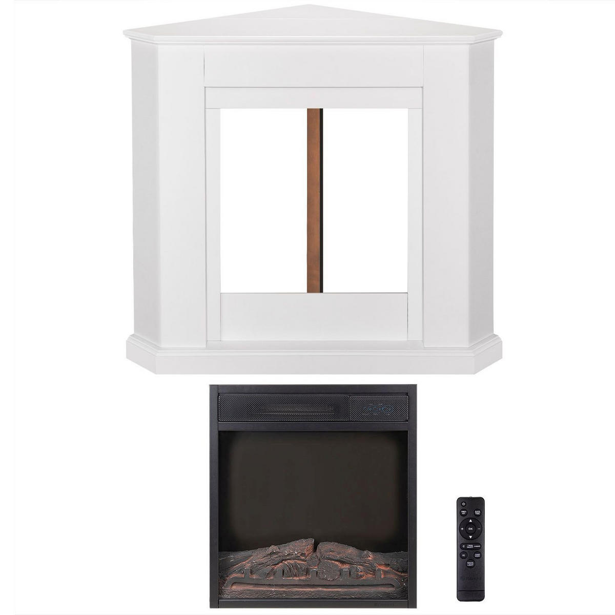 ELEKTROKAMIN 2000W dreieckig weiß mit Flammeneffekt - Weiß, Holz (96/93/57cm) - Juskys