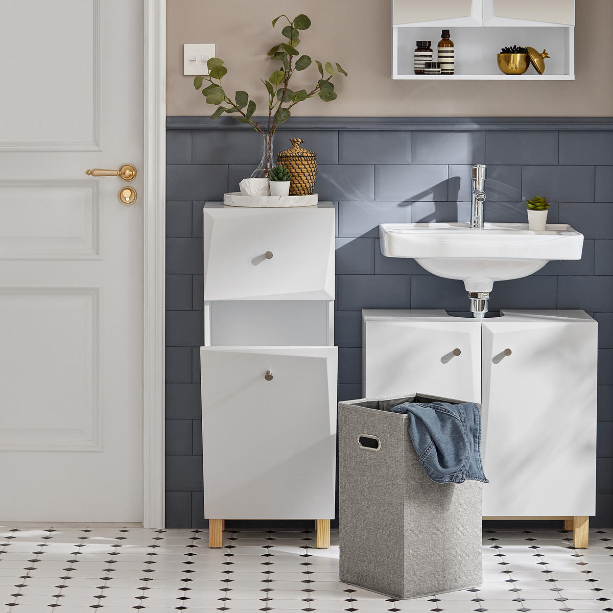 WÄSCHESCHRANK Weiß - Weiß, Holzwerkstoff (34/90/30cm) - SoBuy