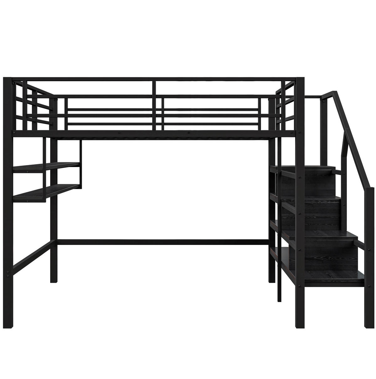 HOCHBETT 140/200 cm aus Metall mit Stauraumleiter und Regalfächern Schwarz - Schwarz, Metall (140/200cm) - Modenvie