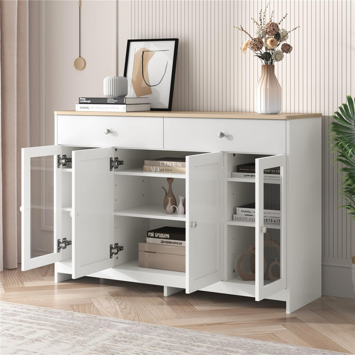 SIDEBOARD 120/80/37 cm Holz Weiß 4 Türen 2 Schubladen - Weiß, Holz (120/80/37cm) - Kaket