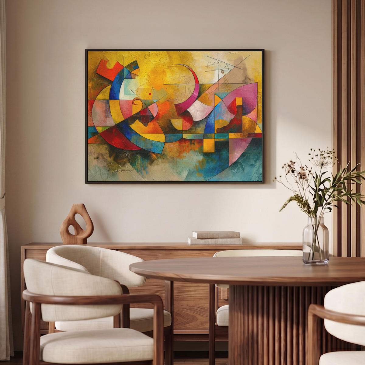 LEINWAND Bilder mit Rahmen - Kunst - Abstrakt - Modern - 100x70 - Gelb, Textil (100/70cm) - MuchoWow