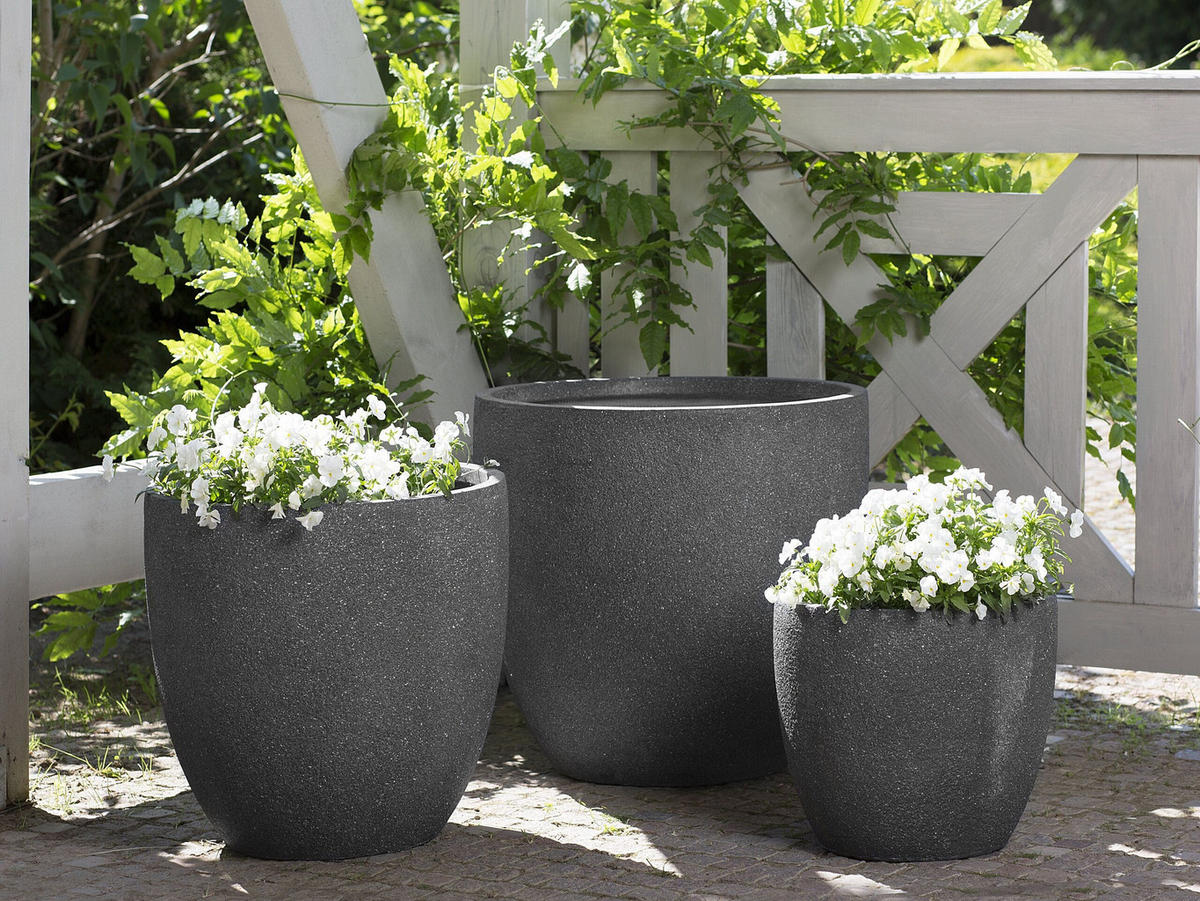 BLUMENTOPF graphitgrau rund 55/55/53 cm Kannia - Grau, Naturmaterialien (53cm) - Beliani