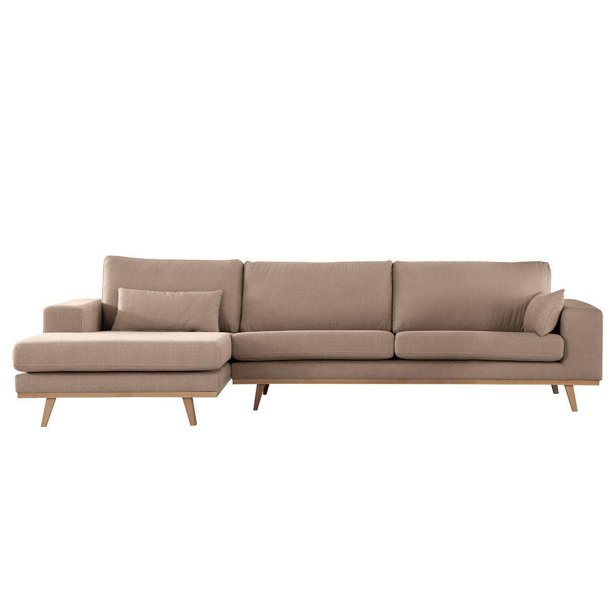 ECKSOFA mit Longchair - Taupe/Buchefarben, Textil (281/153cm) - home24