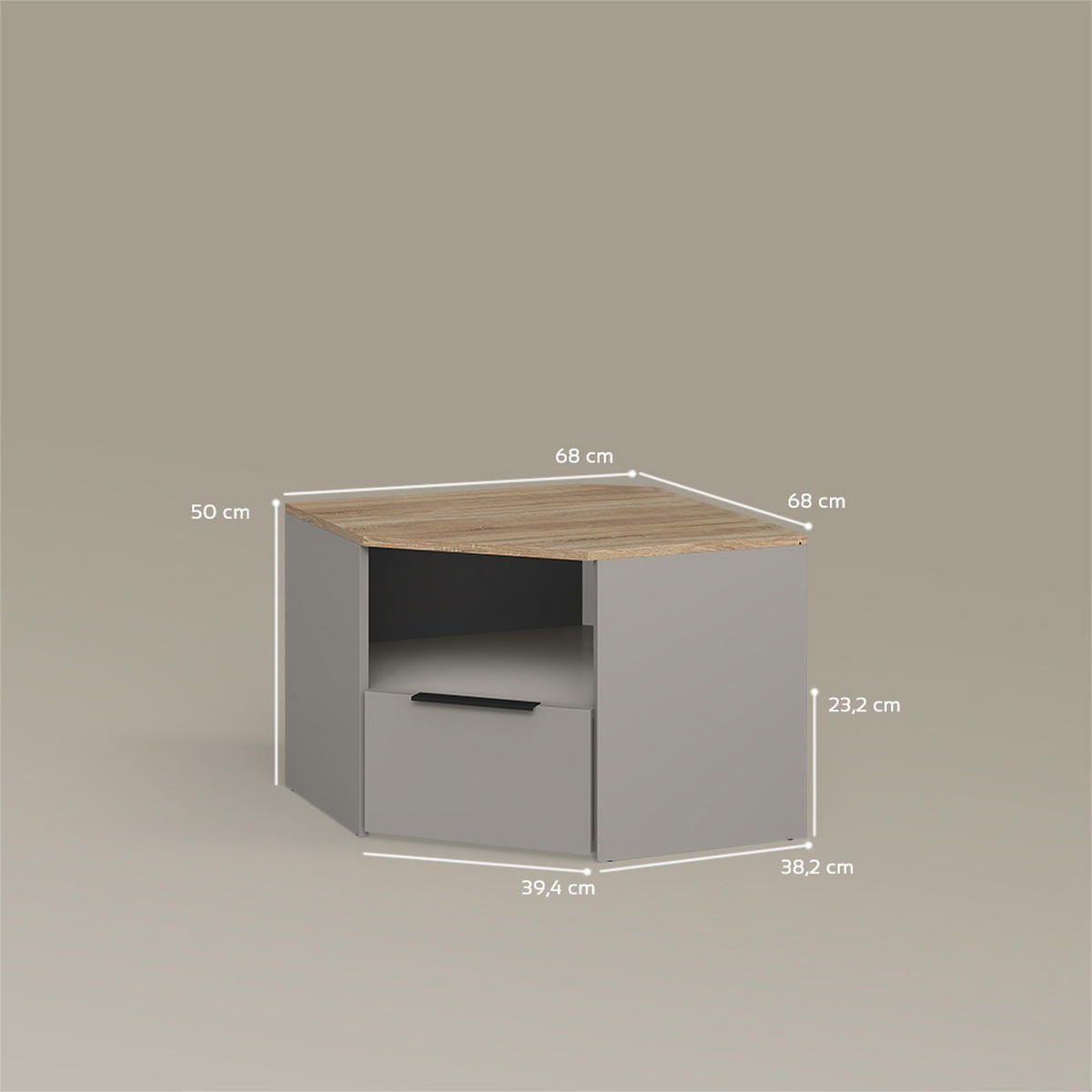 LOWBOARD Piave Greige 68 x 50 cm - Greige, Holzwerkstoff (68/50/68cm) - Livinity®