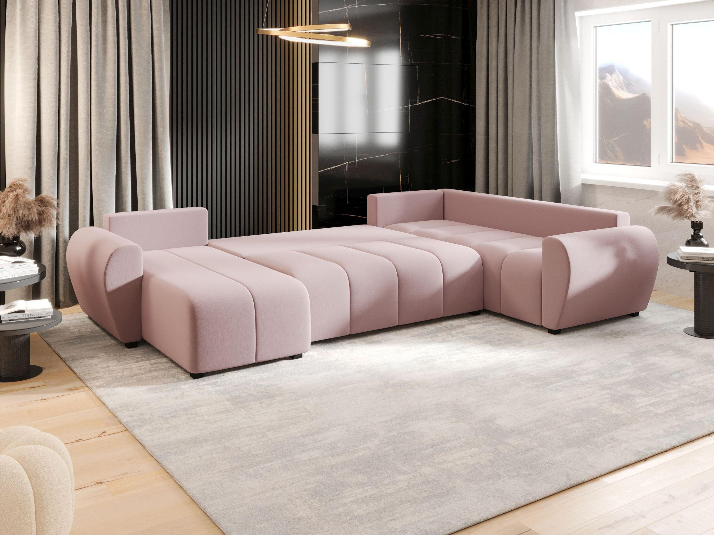 WOHNLANDSCHAFT MOLISA U PLUS Cosmic 14 Rechts mit Schlaffunktion - Rosa, Textil (303/82/208cm) - Bedante