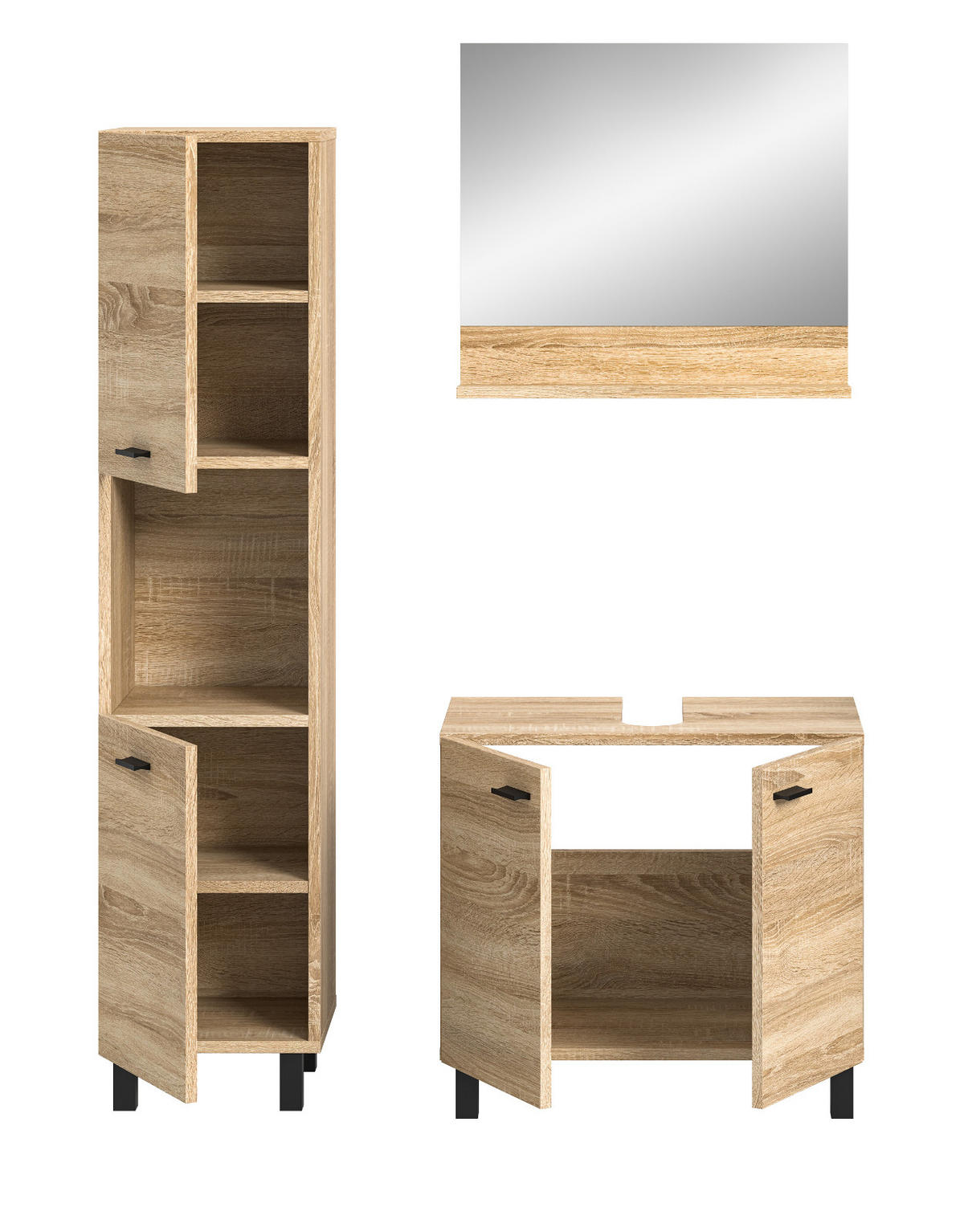 BADMÖBEL-SET Eiche 3-teilig 100 cm, Komplettset hängend oder stehend - Eichefarben, Glas/Holzwerkstoff (102/186/33cm) - Inn.Furn