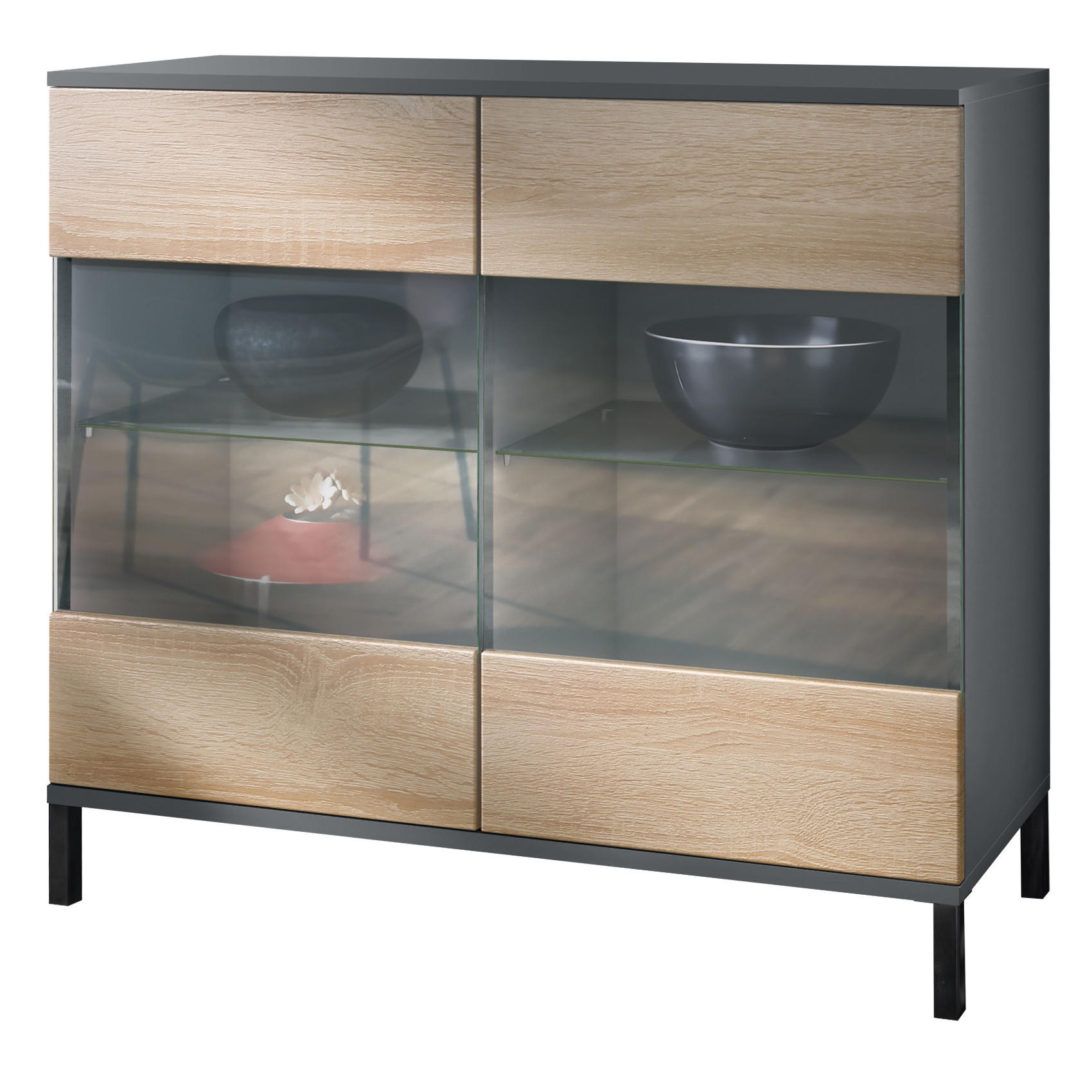 KOMMODE Bari Eiche sägerau - Eiche San Remo, Holzwerkstoff (92.5/83.5/35cm) - Vladon