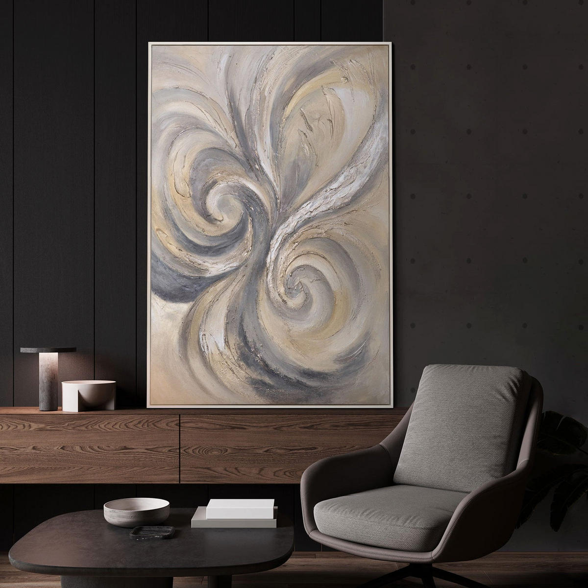 GEMÄLDE Sand und Wolken Schattenfugenrahmen Eichefarben 140x100 cm - Eichefarben, Holz (140/100cm) - YS-art gallery