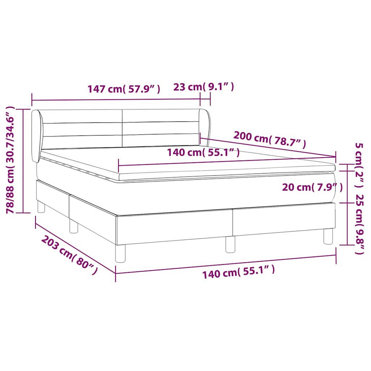 BOXSPRINGBETT 140/200 Cm Grau Samt - Grau, Textil (147/203cm) - vidaXL