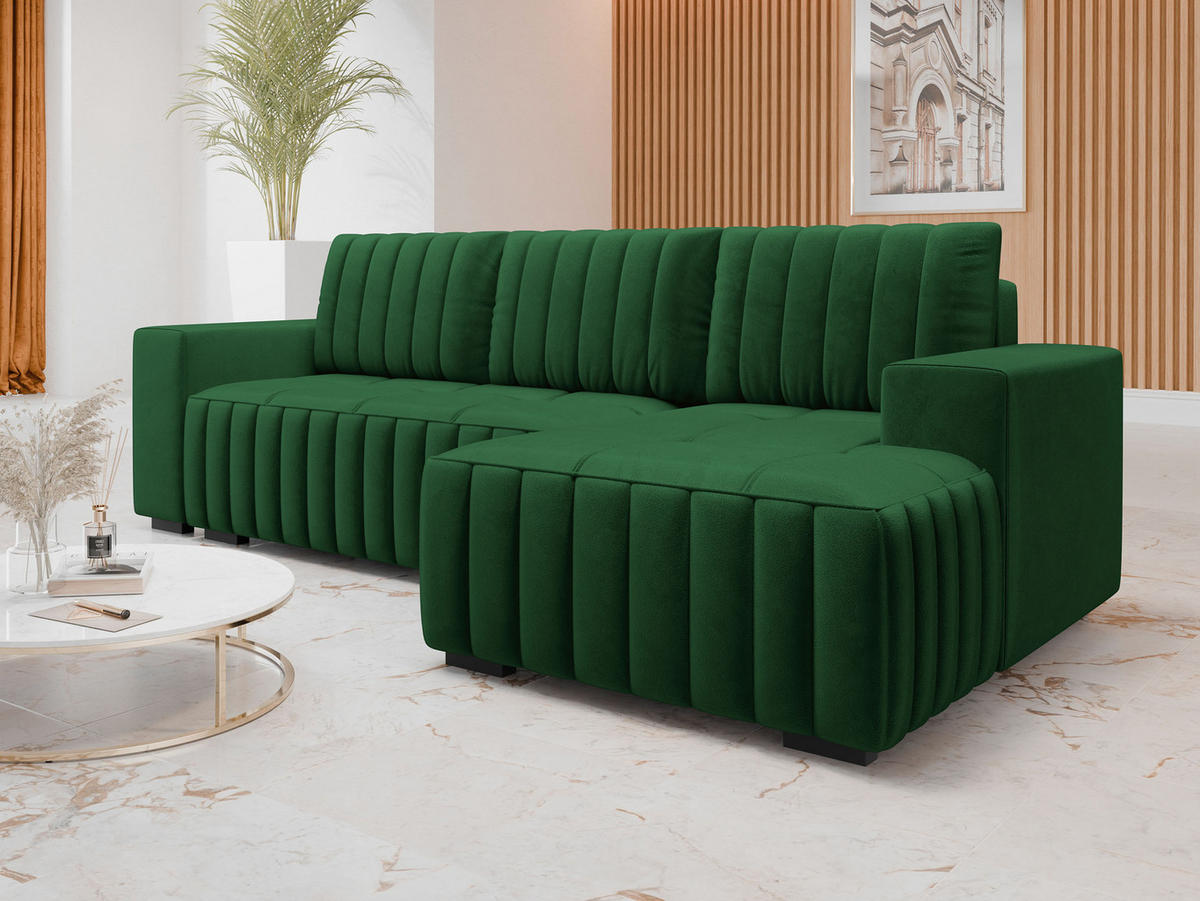 ECKSOFA Hugo, Seite: Rechts - Dunkelbraun/Grün, Holz/Textil (240/140cm)