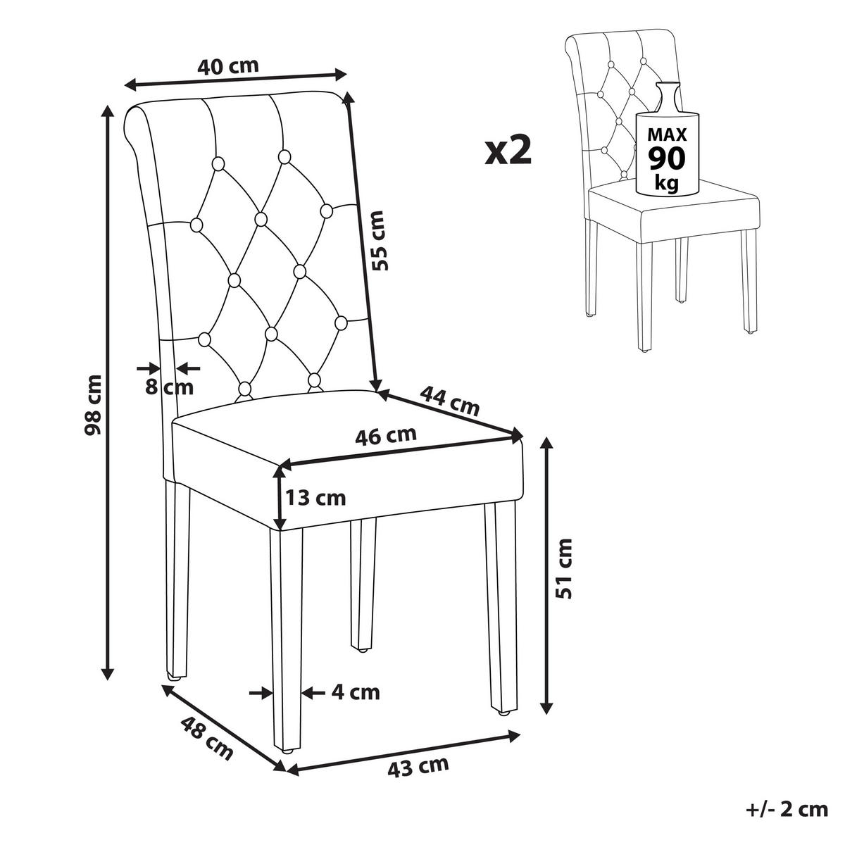 ESSZIMMERSTUHL 2er-Set Polsterbezug Grau Velva - Grau, Holz/Textil (46/98/48cm) - Beliani