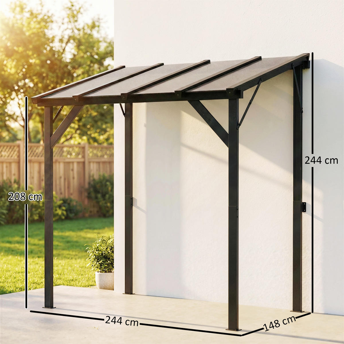 GRILLPAVILLON Polycarbonat, Verzinkter Metall Dunkelgrau - Dunkelgrau, Metall (148/244/244cm) - Outsunny
